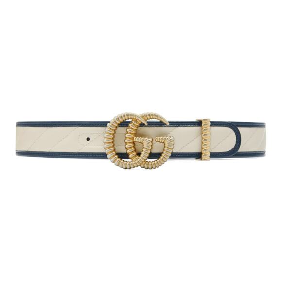 GUCCI GG LEATHER BELT TWO TONE NAVY WHITE 85 - Picture 1 of 8